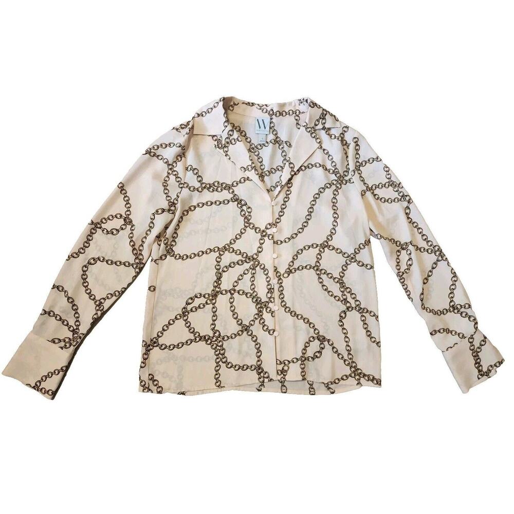 Worthington women's Pink Chain link blouse long sleeve size Small button up